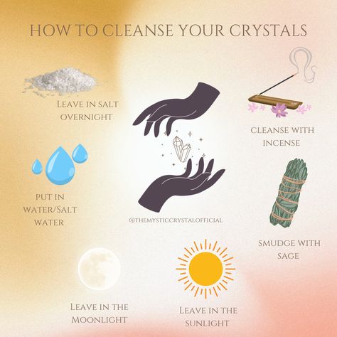 6 different methods to cleanse your personal crystao collection. Be sure to do research on your crystal before using any methods that might damage your stone. Cleansing Your Crystals, Crystal Cleansing Methods, How To Cleanse Crystals With Incense, How To Cleanse Crystals With Sage, Crystal Cleansing Chant, How To Clean And Charge Crystals, Crystal Grimoire, Crystal Cleansing, Crystal Tips