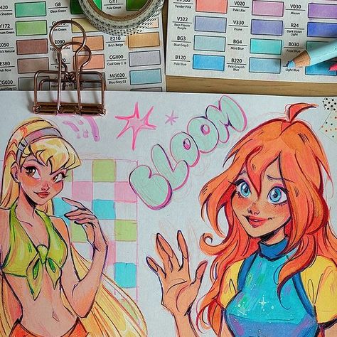 Winx Club Drawings, Alcohol Marker Drawings, Alcohol Markers Art, Bloom Stella, Winx Stella, Old Cartoon Characters, Barbie Room, Winx Saga, Sketchbook Ideas