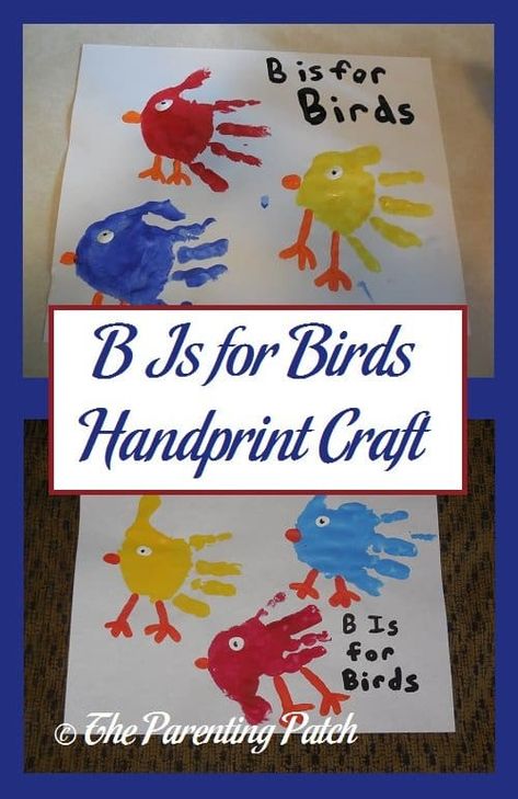 B is for birds! Make a letter B handprint craft with handprints and fingerprints using nontoxic paint. B Is For Bird Craft, B Crafts For Toddlers, Letter B Handprint, Letter B Crafts For Toddlers, Bird Activities For Toddlers, Letterland Activities, Alphabet Homeschool, B Is For Bird, Birds Preschool