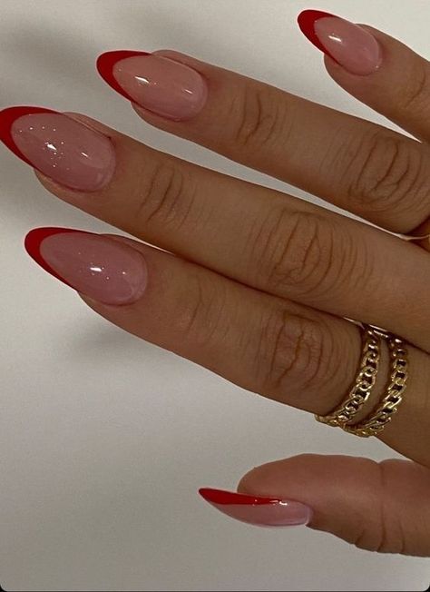 CHIC VALENTINES DAY NAILS | PRETTY NAILS Red Tip Nails Almond, Red Tip Almond Nails, Jacqueline Core, Squiggle Nails, Red Tip Nails, Nursing Diagnosis, Valentines Day Nails, February Nails, Red Acrylic Nails