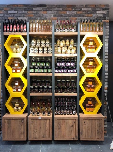 Honey Shop Design Ideas, Small Shop Interior, Honey Store, Store Shelves Design, Herbal Store, Grocery Store Design, Honey Shop, Decoration Restaurant, Retail Solutions