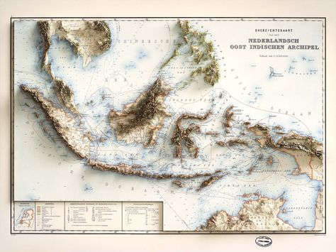 Old topographic map of Indonesia with relief effect Data Visualization Infographic, Leiden University, Relief Map, Framed Maps, Topographic Map, Custom Map, Vintage Maps, Small Print, 3d Effect