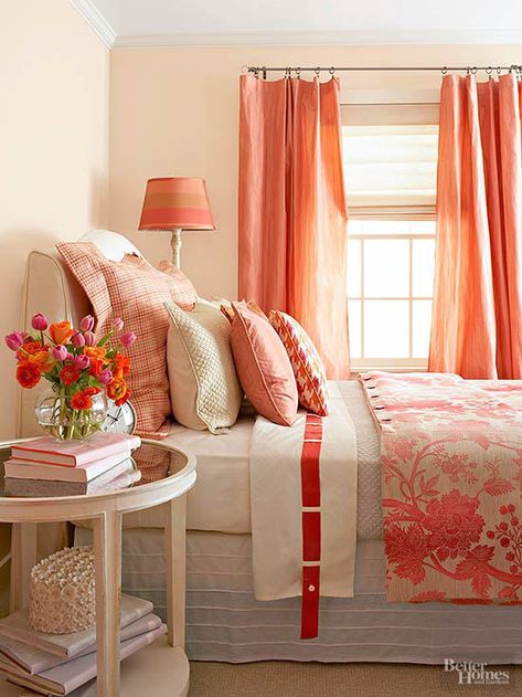 Warm Bedroom Colors, Coral Bedroom, Cozy Bedroom Colors, Soothing Bedroom, Warm Color Schemes, Warm Bedroom, Calming Bedroom, Room Color Schemes, Bedroom Color Schemes