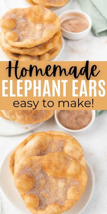 Elephant ears recipe - how to make elephant ears in a few easy steps Fried Elephant Ears, Make Elephant Ears, Elephant Ear Fried Dough, Elephant Ear Dessert, Elephant Ear Dough Recipe, Elephant Ear Recipe Easy, Baked Elephant Ears Recipe, How To Make An Elephant Ear, Baked Elephant Ears