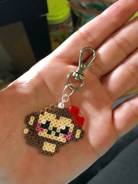 Pearled Monkey zipper pull Iron Beads Keychain, Pearl Beads Keychain, Monkey Perler Bead Pattern, Monkey Perler Beads, Monkey Pixel Art, Perler Beads Monkey, Monkey Hama Beads, Tokidoki Perler Beads, Dog Perler Bead Keychain