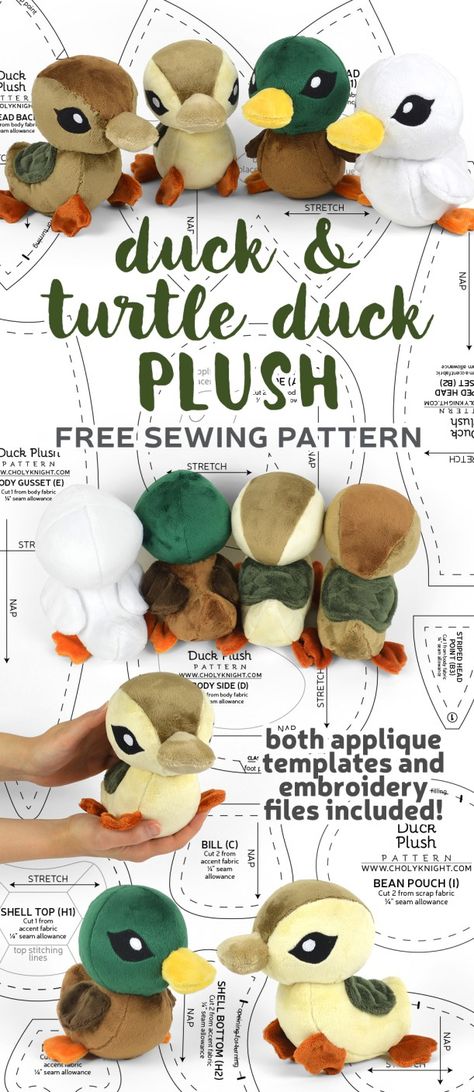 Duck Turtle, Turtle Duck, Choly Knight, Diy Sy, Cute Sewing Projects, Animal Sewing Patterns, Applique Templates, Sewing Stuffed Animals, Plushie Patterns