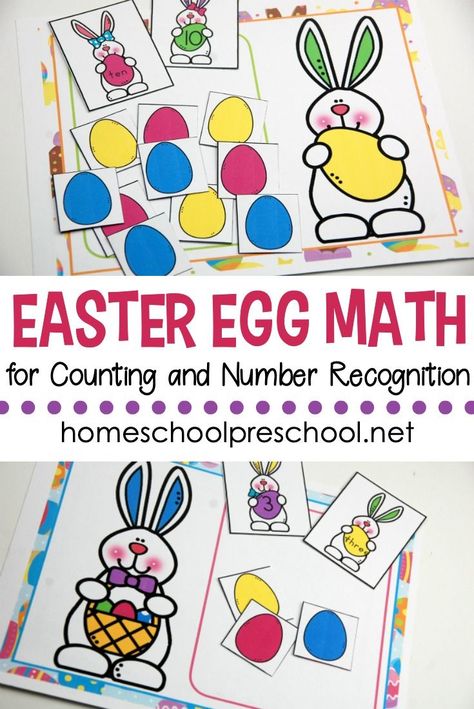 Your preschoolers will love counting to ten with these Easter egg math mats! Focus on number recognition, number words, and counting.    #eastereggmath #freeprintables #mathmats  via @homeschlprek Easter Printables Preschool, Easter Math Activities, Easter Activities For Preschool, Math Language, Toddler Printables, Preschool Easter, Easter Lessons, Easter Crafts Preschool, Easter Math