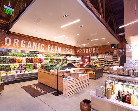 Crunchy Luxe: 5 Top Wellness Trends From Inside Erewhon Market - The Chalkboard Erewhon Market, Organic Supermarket, Fruit And Veg Shop, Architectural Design Studio, Grocery Store Design, Organic Market, Healthy Restaurant, Supermarket Design, Health Food Store