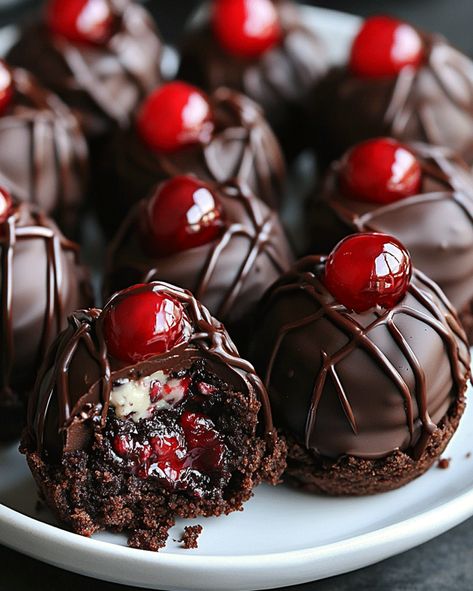 Black Forest Cookie Dough Brownie Bombs Recipe Cookie Dough Filling, Sugar Free Brownies, Cherry Topping, Cookie Dough Brownies, Homemade Brownies, Brownie Bites, Cherry Pie Filling, Dessert Lover, Indulgent Desserts