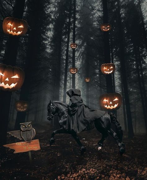 Samhain Aesthetic, Sleepy Hollow Headless Horseman, Lantern Wallpaper, Surreal Scenes, Halloween Crafts Decorations, Surrealism Photography, Magical Art, Halloween Aesthetic, Witch Art