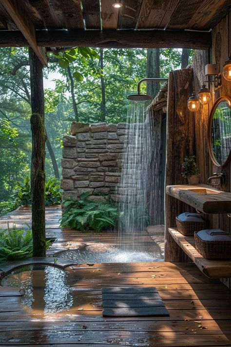 Outdoor Bathroom Design, Mountain Cabins, Outdoor Showers, Outdoor Bathroom, Garden Shower, Dream Life House, Rustic Home Design, Outdoor Bathrooms, Outdoor Decor Backyard