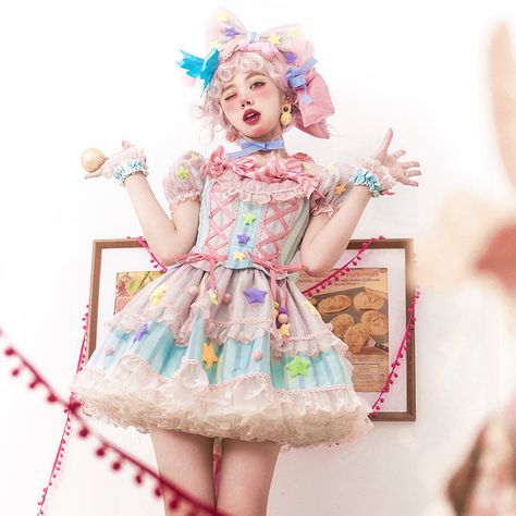 Harajuku Decora, Strawberry Bunny, Harajuku Dress, Op Dress, Cute Clown, Dress Princess, Pink Sugar, Star Decorations, Sweet Lolita