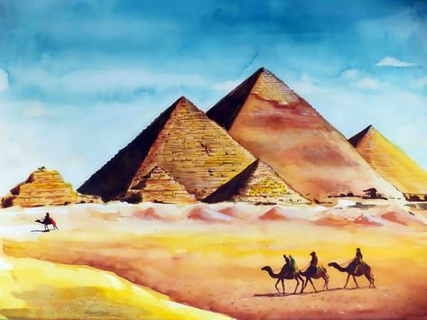 One of the seven wonders of the world painting by J Roy 7 Wonders Of The World Painting, Paintings Of Places Around The World, Famous Art Paintings, Architecture Journal, Child Artist, World Painting, Seven Wonders Of The World, Architecture Sketchbook, Grandad Gift