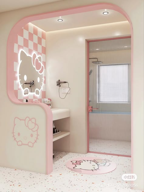 Hello Kitty And Friends Room, Bathroom Hello Kitty, Cute Vanity Mirror, Hello Kitty Vanity, Kawaii Bathroom, Vanity Mirror With Led Lights, Bedroom Led Lights, Neon Mirror, Cute Vanity