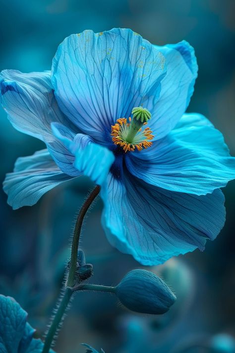 The Himalayan Blue Poppy is an enchanting flower with rare, intense blue petals that captivate any onlooker. It's often considered a gardener's dream due to its striking color and rarity.  Light: Partial shade. Water: Keep the soil consistently moist but well-drained. Soil: Moist, rich, well-draining soil. Temperature: 50-65°F (10-18°C). Humidity: Moderate to high. Fertilizer: Balanced liquid fertilizer, every 4-6 weeks during growing season.Best suited for cool, shaded areas, adding an ethereal touch to such environments.  #HimalayanBluePoppy #RareFlowers #GardenGems #BlueFlowers Blue Himalayan Poppy, Himalayan Blue Poppy Flower, Himalayan Poppy, Himalayan Blue Poppy, Painting Portfolio, Macro Photography Flowers, Blue Poppies, Garden Junk, Blue Poppy