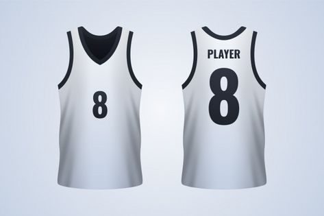 Front and back white basketball jersey t... | Premium Vector #Freepik #vector #design Basketball Jersey Template, White Basketball Jersey, Jersey Template, Jersey Uniform, White Basketball, Basketball Jersey, Design Vector, Vector Design, Premium Vector