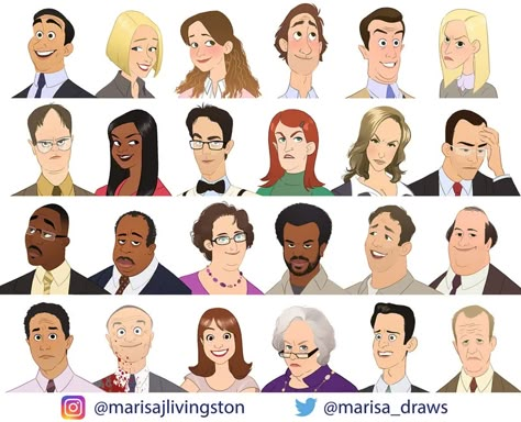 What Each Character Would Look Like in a Cartoon Version of The Office Office Characters, Office Cartoon, The Office Characters, The Office Show, Jim Halpert, Office Tv, Office Memes, Office Wallpaper, 얼굴 그리기