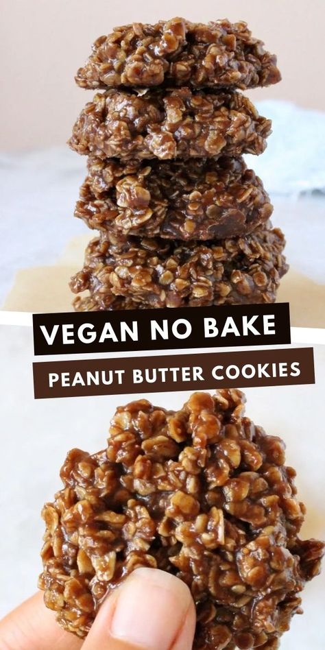 No Bake Cookies Recipe Peanut Butter, Quick Vegan Desserts, No Bake Peanut Butter Cookies, Vegan No Bake Cookies, Vegan No Bake, Oat Cookie Recipe, No Bake Peanut Butter, Vegan Baking Recipes, Healthy Food Habits