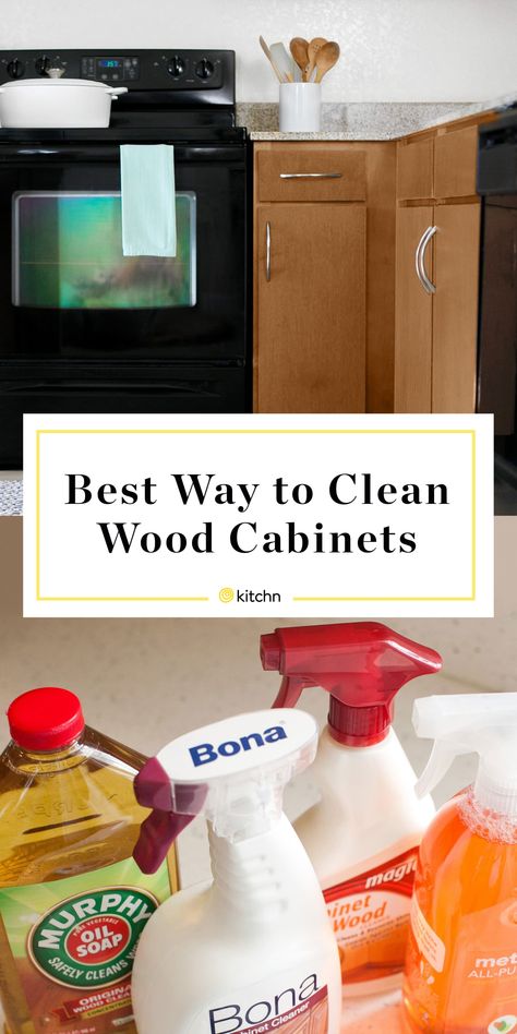 How To Clean Wood Kitchen Cabinets (and the Best Cleaner for the Job) | Kitchn Wood Cabinet Cleaner, Cleaning Wooden Cabinets, Cabinet Cleaner, Wooden Kitchen Cabinets, Cleaning Cabinets, Clean Wood, Clean Kitchen Cabinets, Wood Cleaner, Best Cleaner