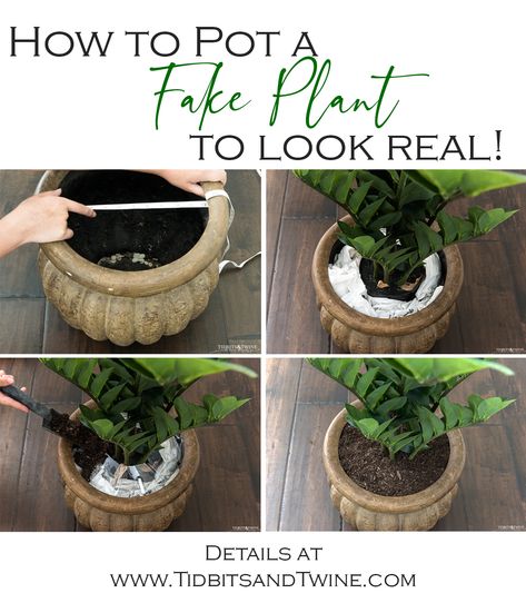 How to Secure Artificial Plants in Pots so They Look Real! Potting Artificial Plants, Best Artificial Plants On Amazon, Faux Plants On Porch, Faux Yard Plants, Make Faux Plants Look Real, How To Pot Fake Plants, Artificial Plants On Patio, How To Clean Faux Plants, Potting Fake Plants