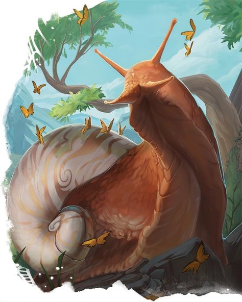 Giant Snail These large mollusks retreat into their hardy shells when threatened, and they’re particularly susceptible to being injured by contact with salt. Giant Toad Dnd, Animal Rpg, Witchlight Carnival, Beyond The Witchlight, Wild Beyond The Witchlight, Modern Monsters, Giant Insects Fantasy Art, Giant Insect Fantasy Art, Moth Fantasy Creature