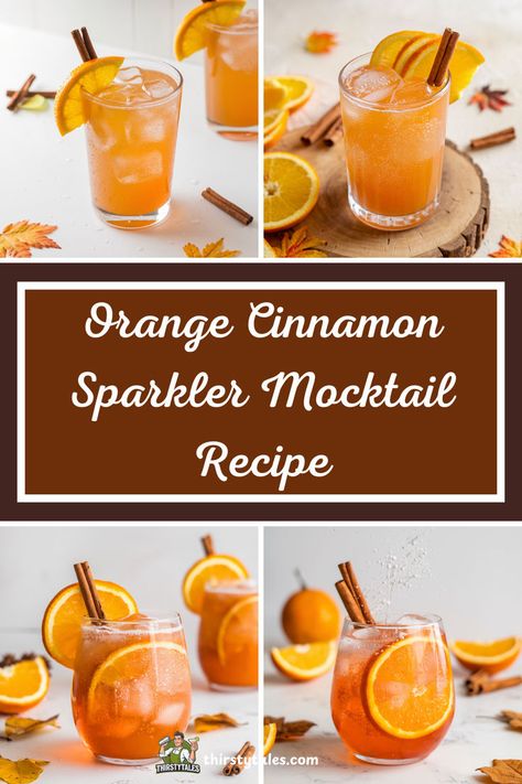 "Discover the perfect Orange Cinnamon Sparkler Mocktail Recipe! This delightful non-alcoholic cocktail combines zesty orange and warm cinnamon for a refreshing twist. Ideal as a festive drink recipe, this sparkling beverage is perfect for holiday gatherings. Impress your guests with this easy-to-make orange mocktail that captures the essence of the season. Cheers to a delicious cinnamon drink that everyone can enjoy!" Orange Mocktails Non Alcoholic, Mocktail With Orange Juice, Orange Drinks Nonalcoholic, Thanksgiving Mocktails Non Alcoholic, Holiday Mocktail Recipes, Thanksgiving Mocktail Recipe, Drinks Mocktail, Orange Mocktail, Orange Simple Syrup