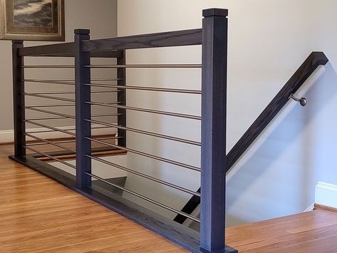 Horizontal Metal Railings | Modern Stair Railings | Stair Rail Systems Horizontal Railing, Diy Stair Railing, Pipe Railing, Modern Stair Railing, Stair Rail, Stair Railings, Metal Railings, Modern Stairs, Stair Railing