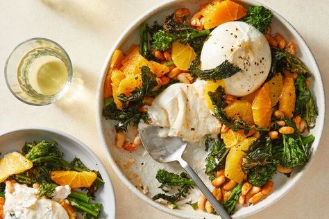 Roasted Broccoli Rabe and White Beans With Burrata Recipe - NYT Cooking Easy Corn Salad, Cottage Cheese Pasta, Burrata Recipe, Miso Butter, Onion Burger, Whole Roasted Cauliflower, Quick Dishes, Lime Vinaigrette, Broccoli Rabe