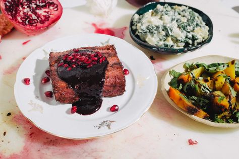 Juicy Marbles Yellow Beets, Pomegranate Molasses, Best Steak, Creamed Spinach, Beet Salad, Minced Onion, Pomegranate Seeds, Vegetable Stock, Yellow Onion