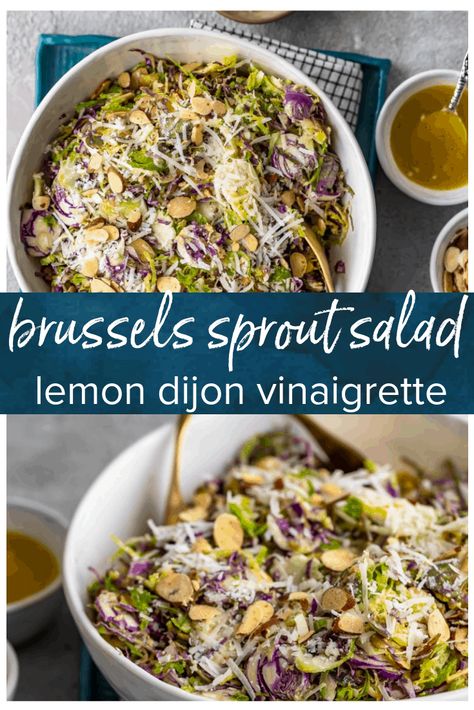 Shaved Brussels Sprout Salad Recipe - The Cookie Rookie® Shaved Brussels Sprouts Recipe, Lemon Dijon Vinaigrette, Shaved Brussel Sprout Salad, Brussel Sprout Salad Recipes, Shaved Brussel Sprouts, Vegetable Salads, Brussels Sprout Salad, Food Bites, Red Cabbage Recipes