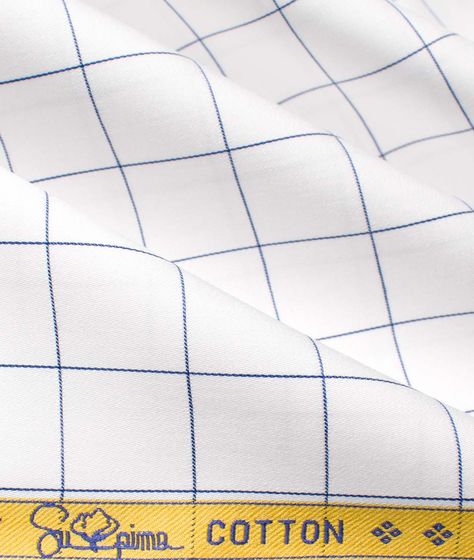 Shirting Fabric, Half Sleeve Shirts, Giza, Supima Cotton, Check Pattern, Shirt Sleeves, Cotton Shirt, White Blue, Quality Fabric