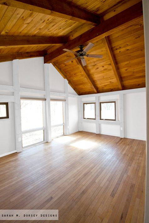 Wood in our house | to paint or not to paint - Dorsey Designs Cabin Ceiling, Knotty Pine Ceiling, Painted Wood Ceiling, Painted Beams, Paneling Makeover, White Wash Walls, Beams Living Room, Wooden Beams Ceiling, 70s House