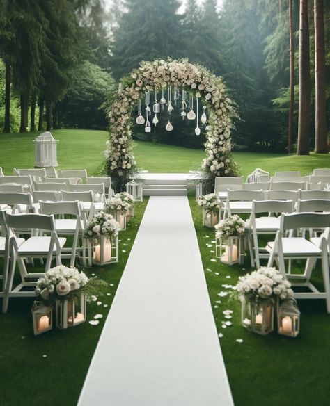 Intimate Wedding Decor Outdoor, Intimate Outdoor Wedding Ceremony, Elegant Outdoor Wedding Ceremony Aisle Decorations, Outdoor Ceremony Decorations Aisle, Wedding Ceremony Walkway, Outdoor Wedding Ceremony Aisle Decor, Outdoor Wedding Ideas Ceremony, Small Outdoor Wedding Ideas, Lawn Wedding Ceremony