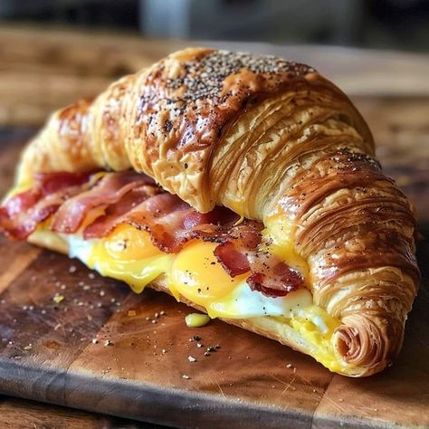 Chef Jamie Oliver | Bacon, Egg, and Cheese Croissant | Facebook Bacon Egg Croissant, Bacon And Egg Croissant, Bacon Egg And Cheese Croissant, Chef Jamie Oliver, Cheese Croissant, Bacon Egg And Cheese, Sweet Dishes Recipes, Bacon Egg, Bacon Cheese