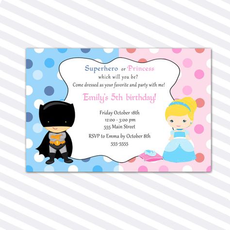 Princess Birthday Invitation Card - Superhero Siblings Girl Boy Twins Invite Kids Costume Party Invite Printable Personalized Digital File Twin Ideas, Costume Party Invite, Princess Birthday Party Invitations, Superhero Invitations, 30th Birthday Party Invitations, Twin Birthday Parties, Party Planning Checklist, Princess Birthday Invitations, Twins Birthday