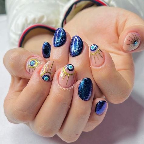 13 Manicuras con ojos turcos para alejar las malas vibras French Manicure Acrylic Nails, Evil Eye Nails, 2023 Nails, Eye Nail Art, Wow Nails, Hippie Nails, Subtle Nails, Manicure Nails, Nails Manicure