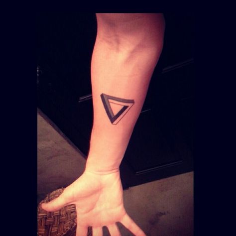 Penrose infinite triangle tattoo Infinite Triangle Tattoo, Infinite Triangle, Geometric Triangle Tattoo, Infinite Tattoo, Triangle Tattoo Meaning, Triangle Tattoo Design, Penrose Triangle, Triangle Symbol, Worlds Best Tattoos