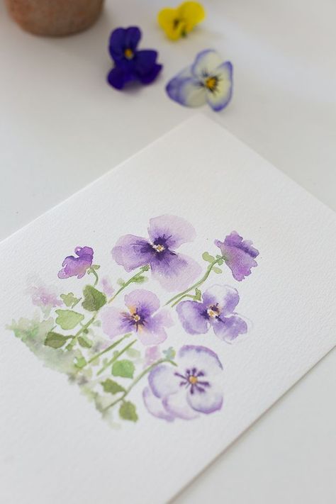 Watercolor Pansies, Pretty Watercolor, Watercolor Flowers Tutorial, Watercolor Paintings For Beginners, Diy Watercolor Painting, Watercolour Inspiration, Watercolor Projects, Watercolor Paintings Easy, Watercolor Flower Art