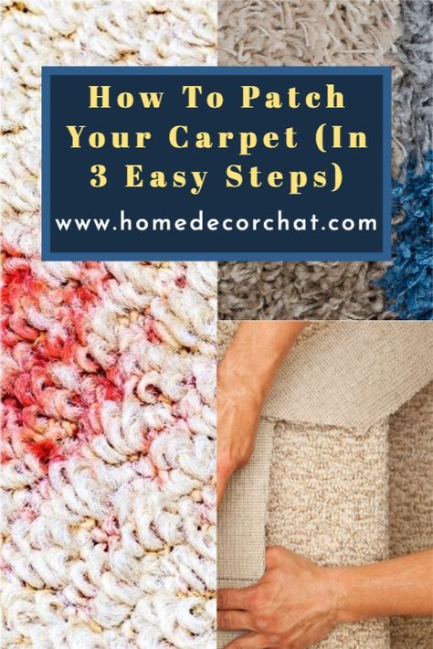 Patching your carpet is an economical way to fix small burns, stains, or areas of wear and tear on your carpet. It is a job that you can do yourself and will not take a lot of time. While a patch may not look perfect, it is certainly a cheaper option than replacing the entire carpet. Patching Carpet Diy, Carpet Pretreatment Diy, Tearing Up Carpet Diy, Homemade Carpet Fresh, Patch Carpet, How To Patch Carpet, Fix Carpet From Cat, Leftover Carpet, Bedroom Spring Cleaning