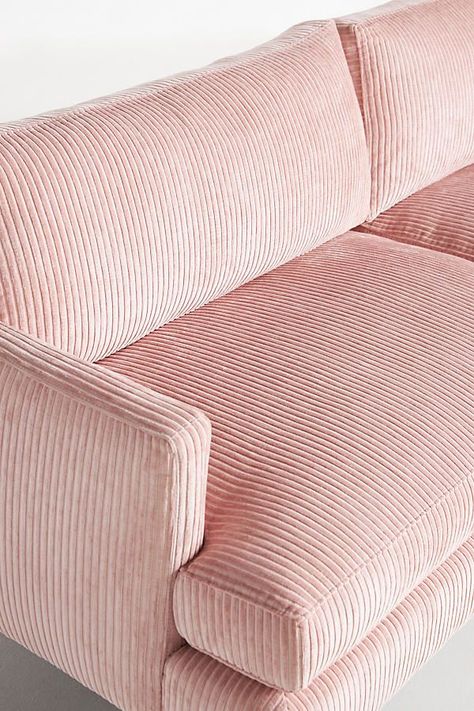 Pink Chair Aesthetic, Pink Sofa Aesthetic, Maryland Townhouse, Minimalist Cozy Home, Pink Home Aesthetic, Pink Couches, Pink Sofa Living Room, Fun Couch, Comfiest Couch