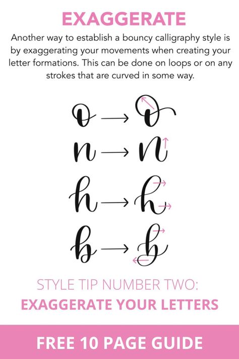 Exagerrate. Another way to establish a bouncy calligraphy style is by exaggerating your movements when creating your letter formations. This can be done on loops or on any strokes that are curved in some way. This is style tip number two. Handwriting Styles To Copy, Calligraphy Practice Sheets Free, Bouncy Calligraphy, Cursive Fonts Handwritten, Best Cursive Fonts, Free Cursive Fonts, Fonts For Logos, Top Free Fonts, Fonts Handwriting Alphabet