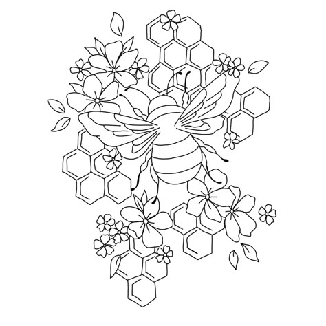 Arte Doodle, Bee Tattoo, Pola Sulam, Bee Art, Coloring Book Art, Cute Coloring Pages, Tattoo Design Drawings, Hand Embroidery Patterns, Tattoo Stencils