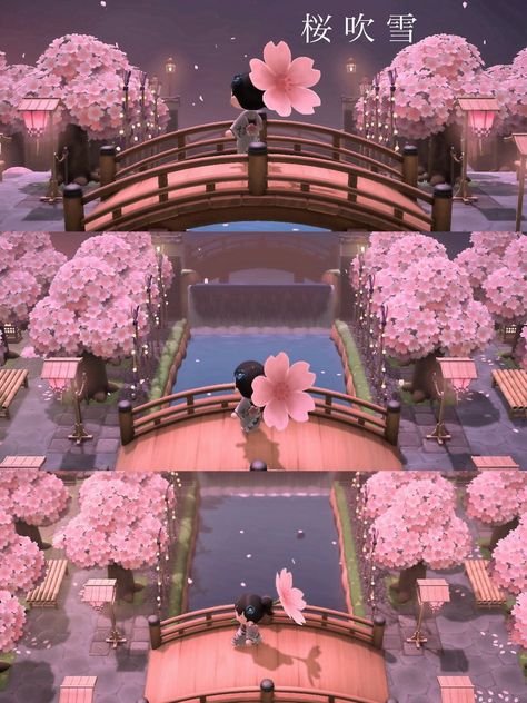 Acnh Sakura, Acnh Zen Garden, Kawaii Island, Cherry Blossom Kimono, Pink Island, Cherry Blossom Trees, Animal Crossing Guide, Animal Crossing Wild World, Blossom Garden