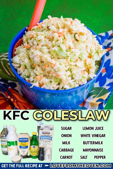 Copycat Coleslaw Recipe, Copycat Coleslaw, Copycat Kfc Coleslaw, Kfc Coleslaw Recipe, Copycat Kfc, Fried Chicken Restaurant, Kfc Chicken Recipe, Coleslaw Recipes, Mom Breakfast