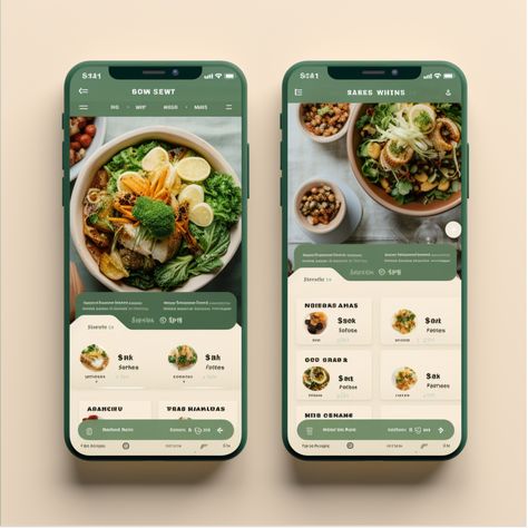 Vegan Dining App Design | Creative App Design | App Design | Vegan Food Landing Page Design | Created by #MidjourneyAI, #Midjourney #aiart #art #ai #artificialintelligence #machinelearning #aiartcommunity #aiwebsite Food Recipe Website Design, Cooking App Design, Nutrition App Design, Food Mobile App Design, User Interface Design Mobile App, Food Delivery App Ui Design, Bento Ui Design, Food Landing Page Design, Food App Ui Design