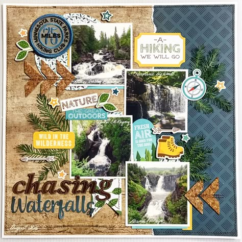 Nature Scrapbook Layouts, Hiking Scrapbook, Waterfall Scrapbook, Alaska Scrapbook, Camping Scrapbook Layouts, Minnesota State Parks, Mn State Parks, Nature Scrapbook, Camping Scrapbook