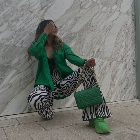 Zebra pant Zebra Blazer Outfit, Zebra Print Pants Outfit, Green Blazer Outfits For Women, Zebra Pants Outfit, Creative Style Outfits, Green Blazer Outfit, Zebra Pants, Zebra Pant, Blazer Verde