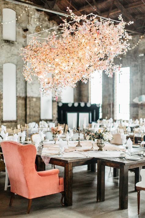 Train Station Wedding, Wedding Checklist Budget, Wedding Decors, Floral Chandelier, Floral Trends, Floral Installations, Ceiling Installation, Elegant Dining Room, Hanging Flowers