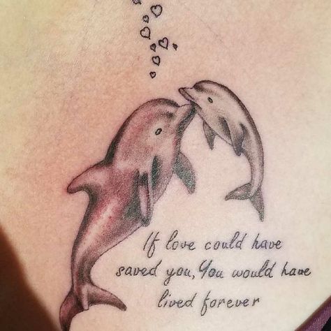 Meaningful Dolphin Tattoo, Memorial Dolphin Tattoos, Dolphin Tattoo In Memory, 3 Dolphin Tattoo, In Memory Of Mom Tattoo Daughters, Dolphin Memorial Tattoo, In Memory Tattoos Mom, In Loving Memory Tattoos For Son, Dolphin Tattoo Meaning