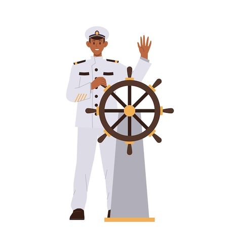 Smiling captain male character wearing m... | Premium Vector #Freepik #vector #ship-captain #seafarer #captain #seaman Seaman Background, Seaman Picture, Seaman Uniform, Sea Farer, Captain Ship, Marines Uniform, Lungs Art, Ship Steering Wheel, Waving Hand